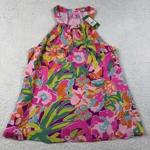 Lilly Pulitzer Rogan Halter Top Lulu Medium Silk Floral Tropical Resort NWT
